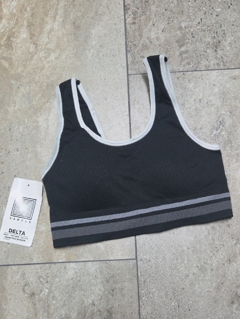 Delta Black Ribbed Sports Bra with Gray Accent Band